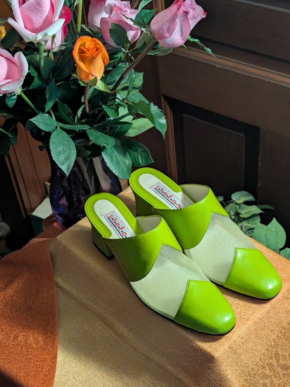 Peek-A-Boo Stefani Shoes -Slide-In -Lime Green & See Through Mesh-9-Leather sole - Picture 2 of 4